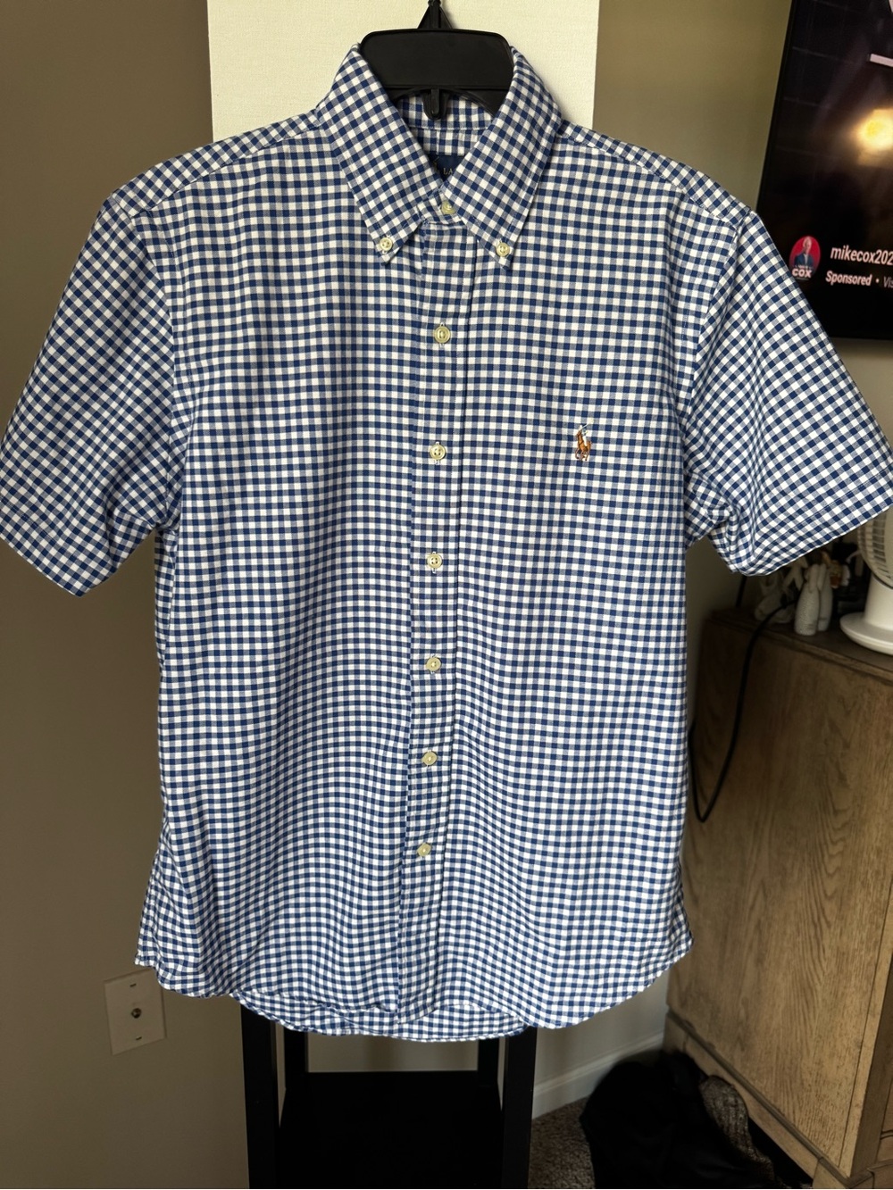 Ralph Lauren Blue and White Gingham Short-Sleeve Button-Down Shirt